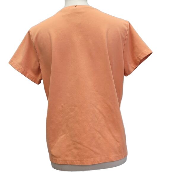 Hand Printed Upcycled Womens Large Pumpkin Everything Stretch Cotton Tee Shirt - Picture 4 of 5